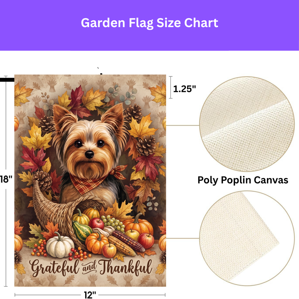 Grateful and Thankful Yorkshire Terrier Cornucopia Garden Flag Double Sided