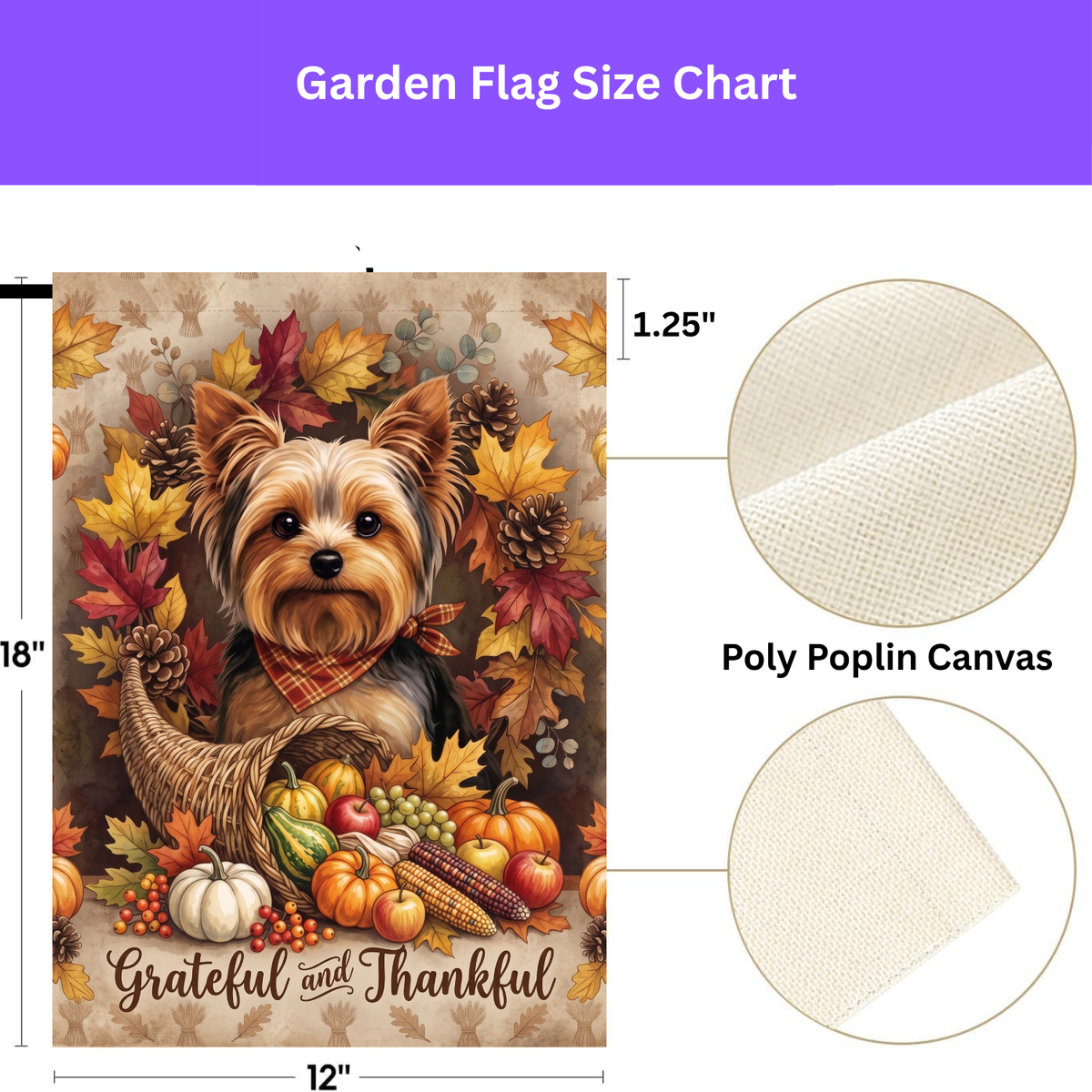 Grateful and Thankful Yorkshire Terrier Cornucopia Garden Flag Double Sided