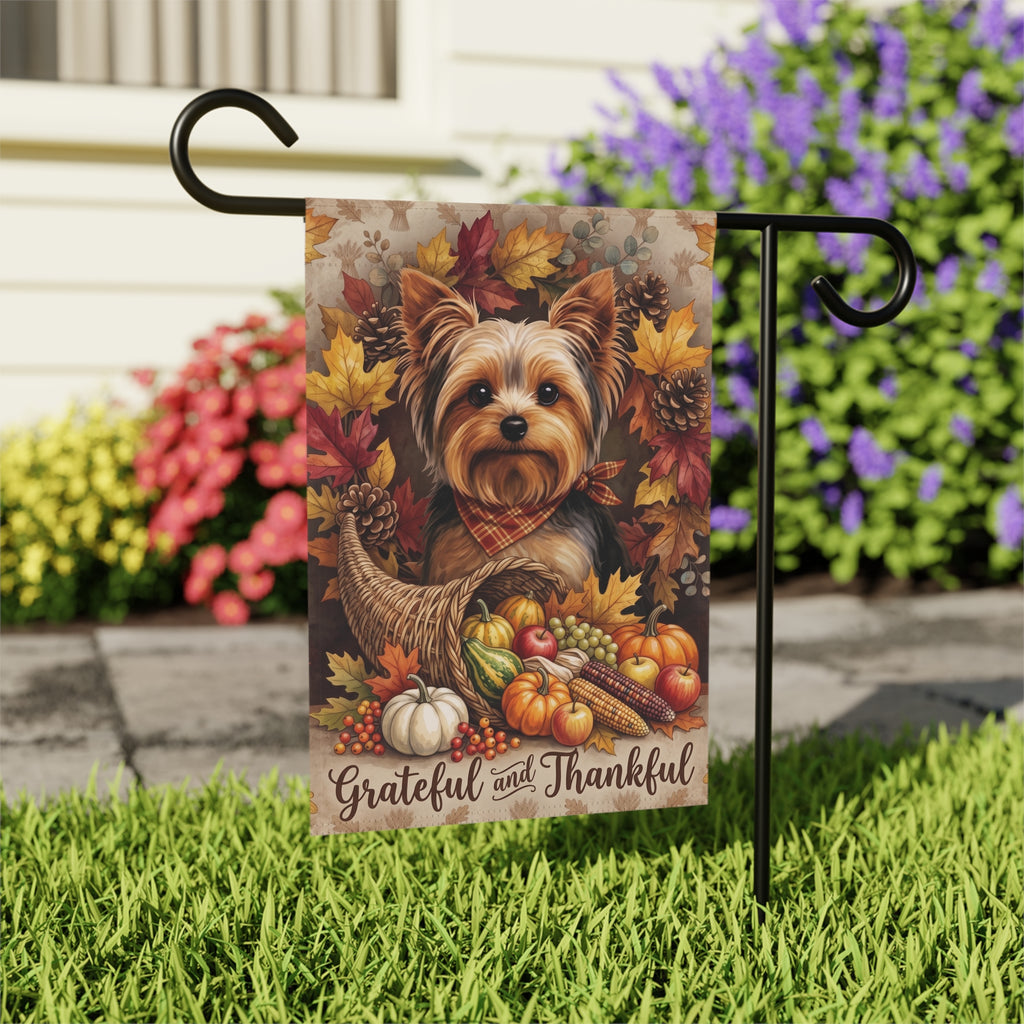 Grateful and Thankful Yorkshire Terrier Cornucopia Garden Flag Double Sided