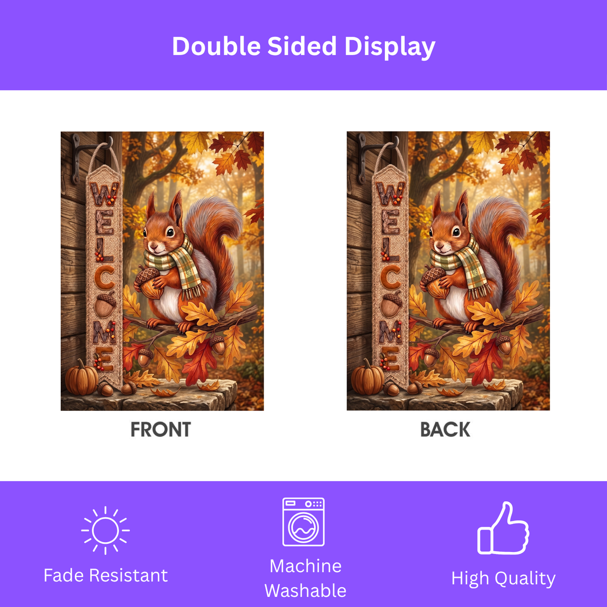 Autumn Squirrel In A Scarf Welcome Garden Flag Double Sided 12x18 24x32 Outdoor