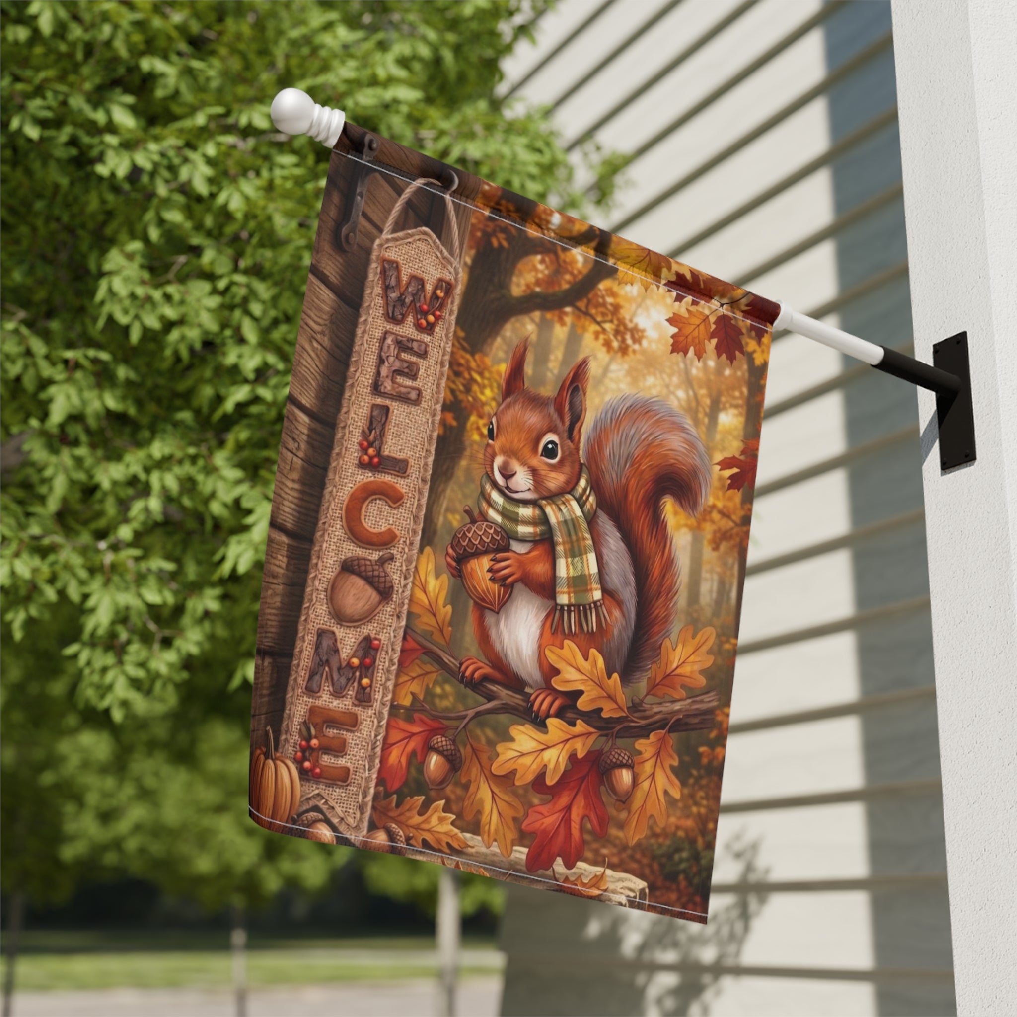 Autumn Squirrel In A Scarf Welcome Garden Flag Double Sided 12x18 24x32 Outdoor
