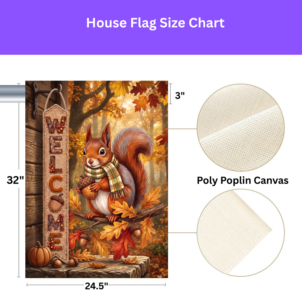 Autumn Squirrel In A Scarf Welcome Garden Flag Double Sided 12x18 24x32 Outdoor