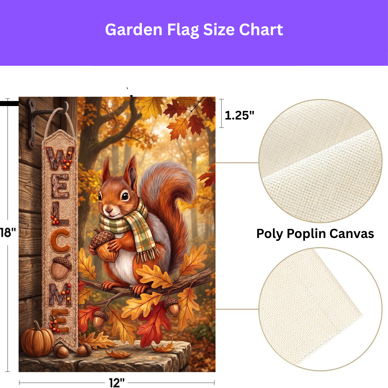 Autumn Squirrel In A Scarf Welcome Garden Flag Double Sided 12x18 24x32 Outdoor