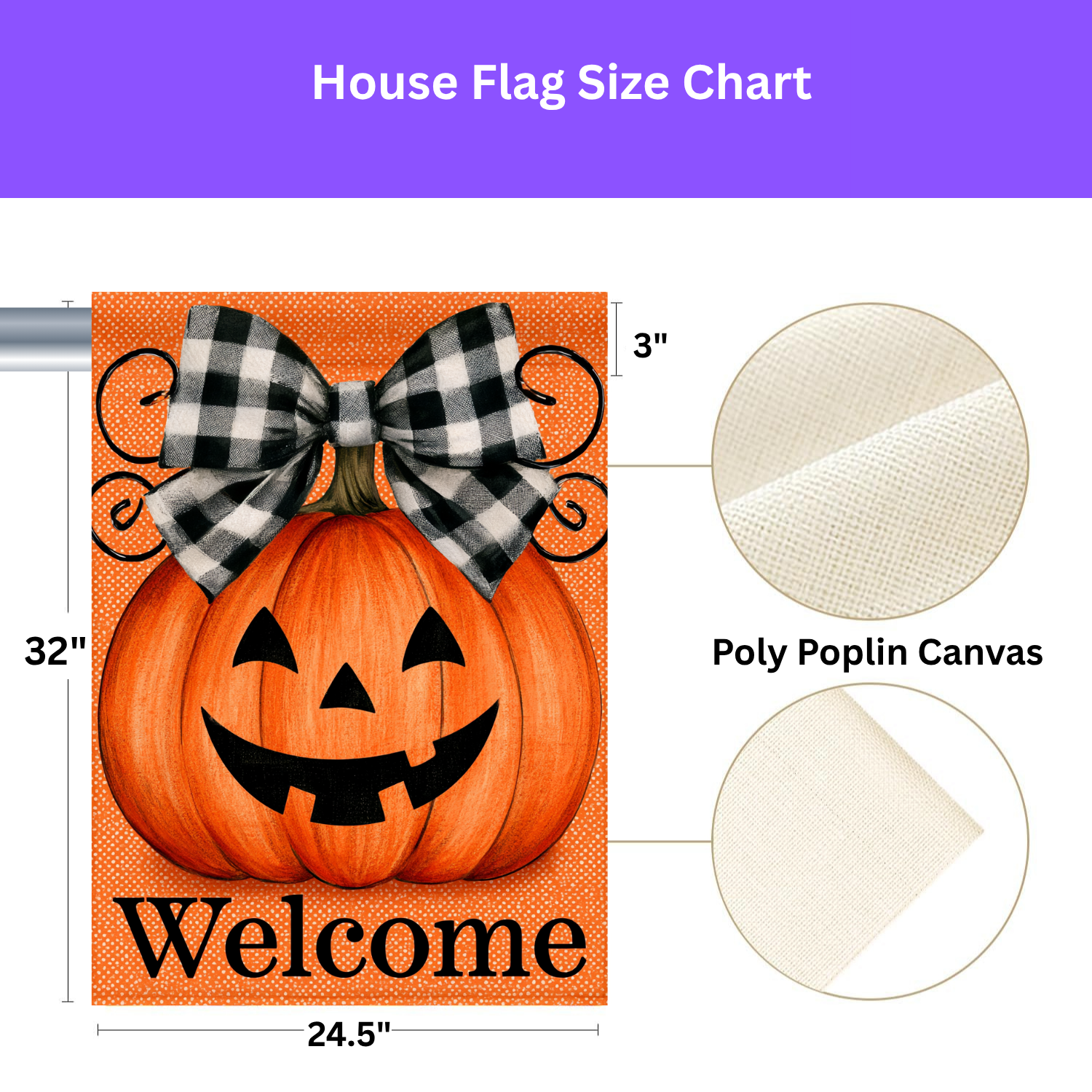 Jack-o'-Lantern with Buffalo Check Bow Welcome Garden Flag Double Sided Outdoor