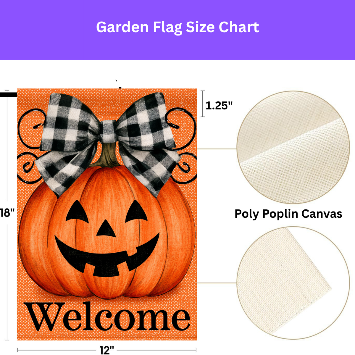 Jack-o'-Lantern with Buffalo Check Bow Welcome Garden Flag Double Sided Outdoor