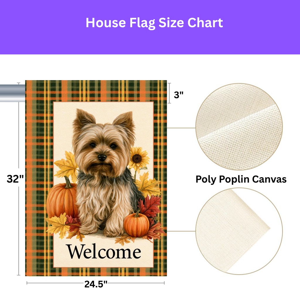 Plaid Border Yorkshire Terrier Pumpkin Welcome Garden Flag Double Sided Outdoor
