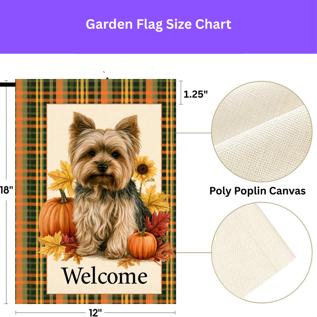Plaid Border Yorkshire Terrier Pumpkin Welcome Garden Flag Double Sided Outdoor