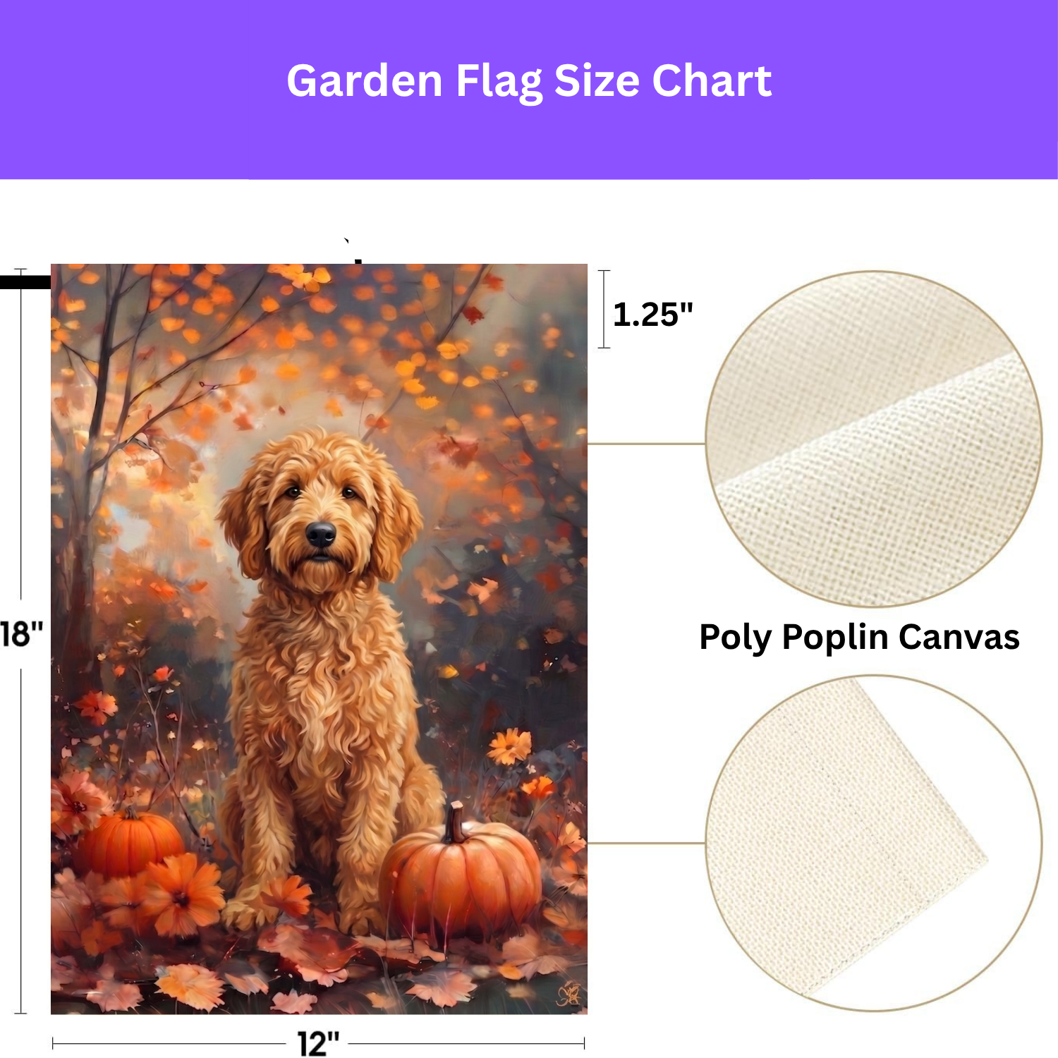 Fall Golden Doodle With Pumpkins Garden Flag Double Sided 12x18 24x32 Outdoor