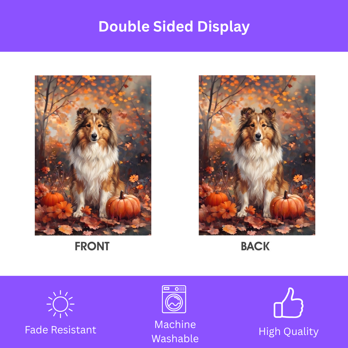 Fall Sheltie With Pumpkins Garden Flag Double Sided 12x18 24x32 Outdoor