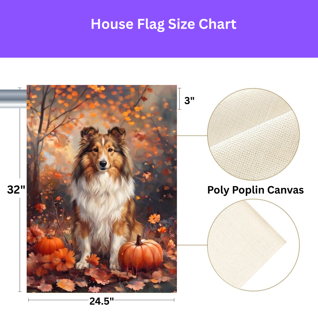 Fall Sheltie With Pumpkins Garden Flag Double Sided 12x18 24x32 Outdoor