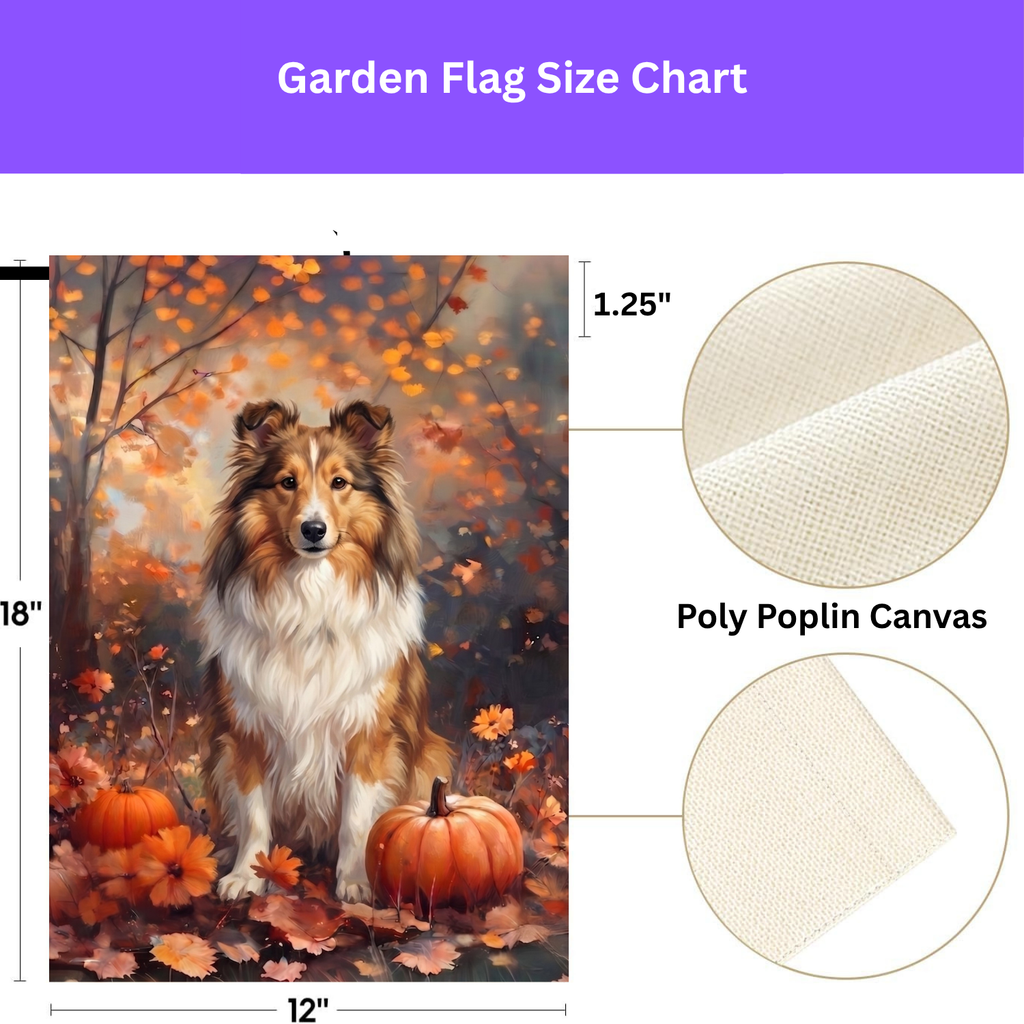 Fall Sheltie With Pumpkins Garden Flag Double Sided 12x18 24x32 Outdoor