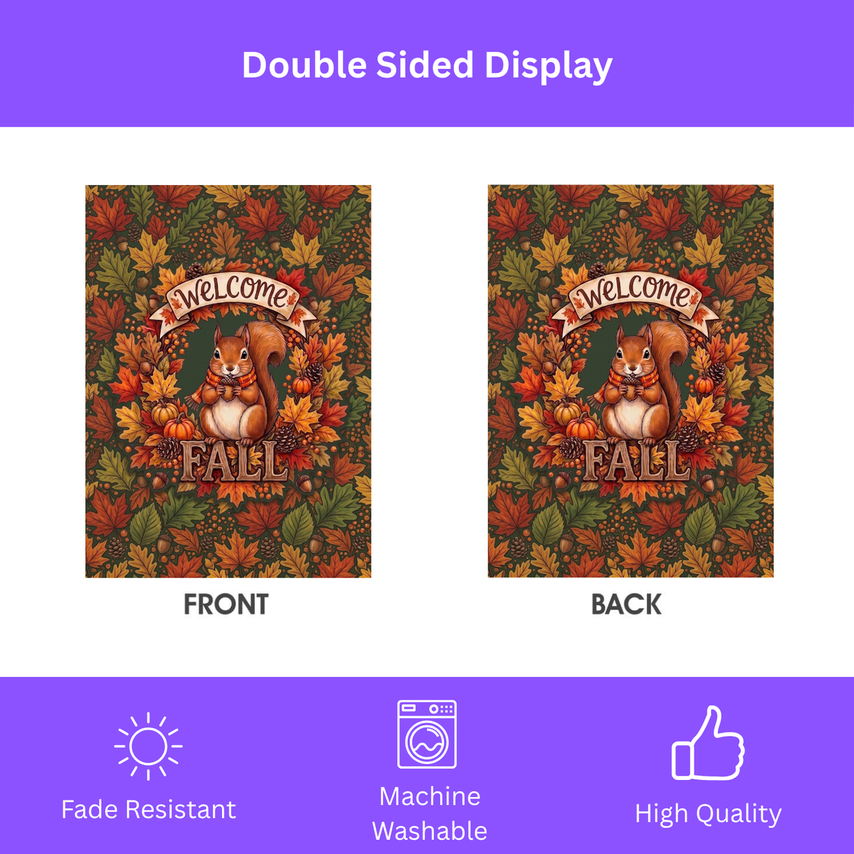 Welcome Fall Squirrel And Pumpkins Garden Flag Double Sided 12x18 24x32 Outdoor