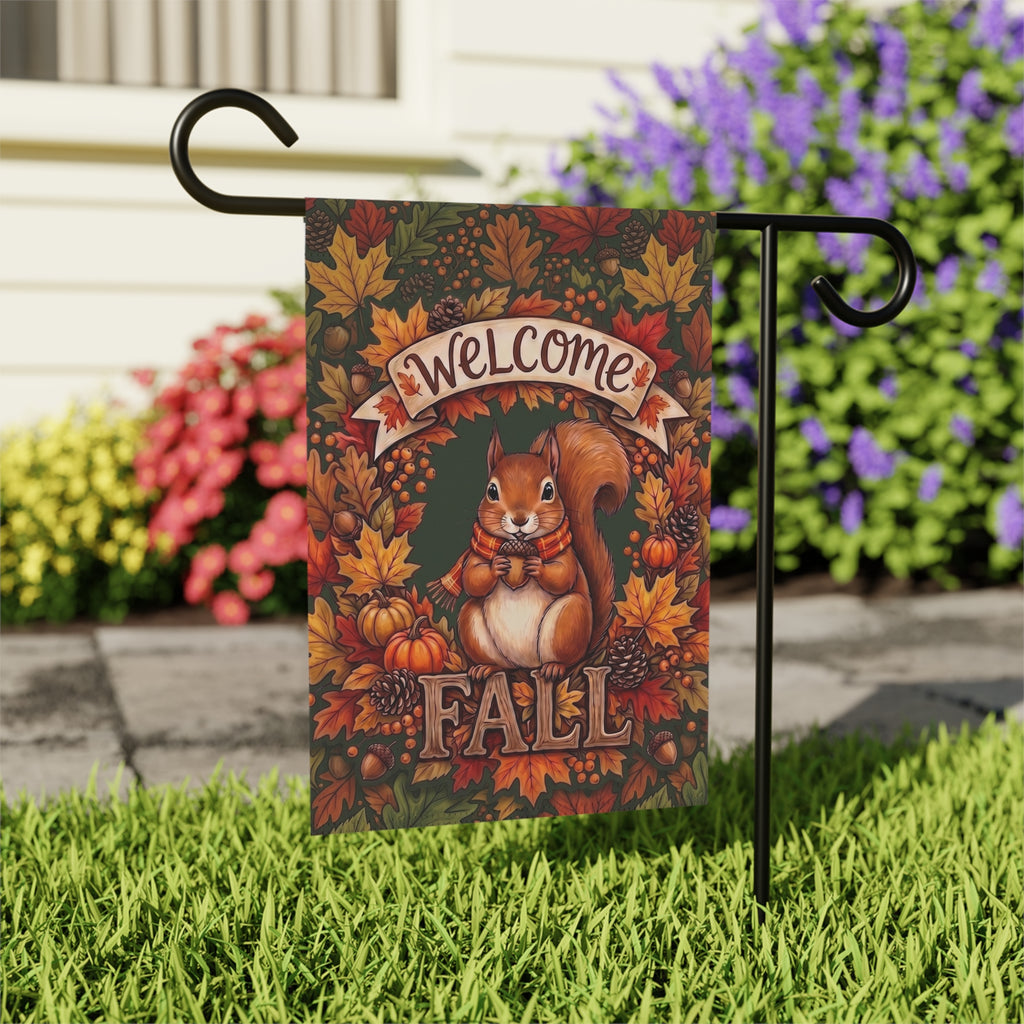 Welcome Fall Squirrel And Pumpkins Garden Flag Double Sided 12x18 24x32 Outdoor