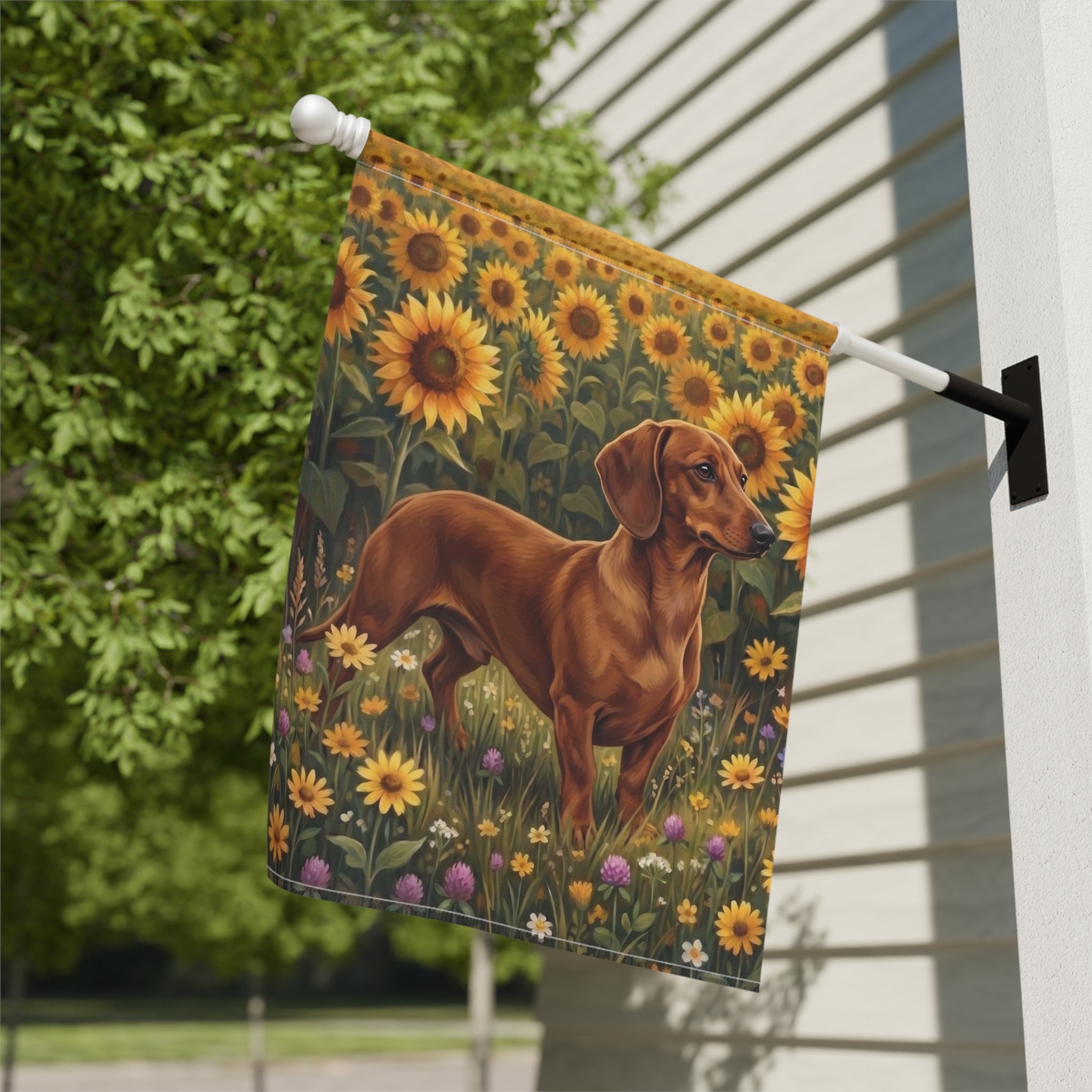 Sunflower Field Short Hair Dachshund Garden Flag Double Sided 12x18 24x32