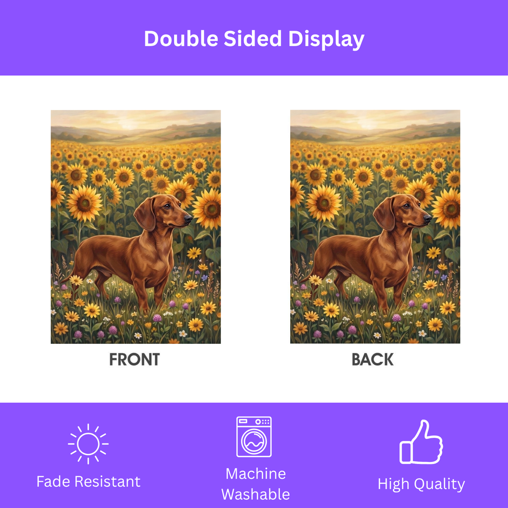 Sunflower Field Short Hair Dachshund Garden Flag Double Sided 12x18 24x32