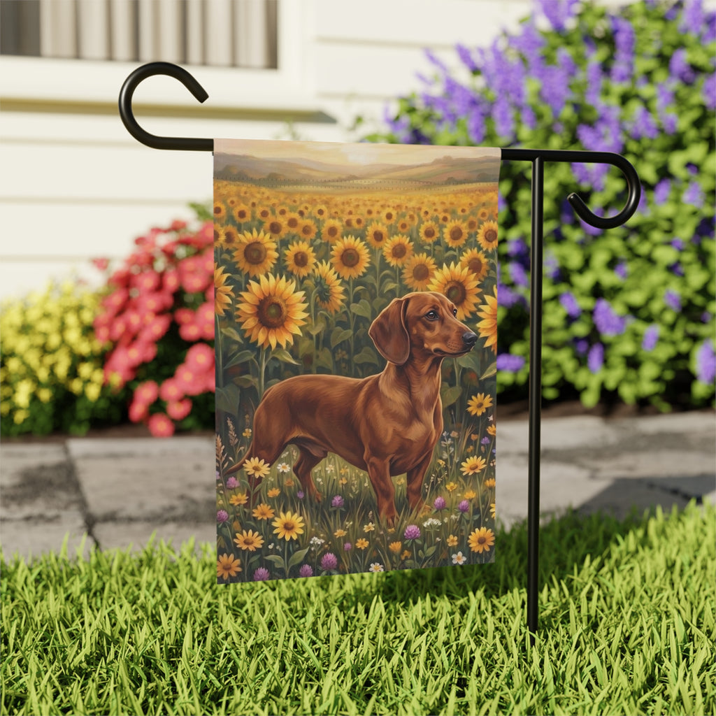 Sunflower Field Short Hair Dachshund Garden Flag Double Sided 12x18 24x32