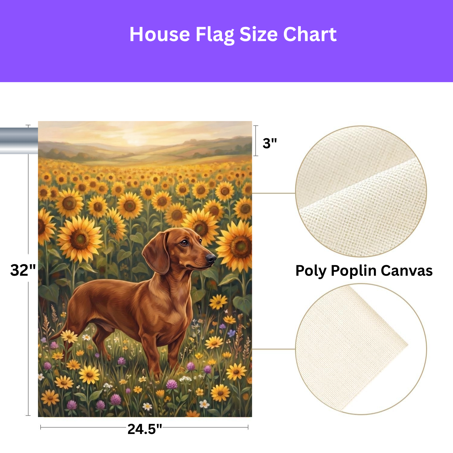 Sunflower Field Short Hair Dachshund Garden Flag Double Sided 12x18 24x32