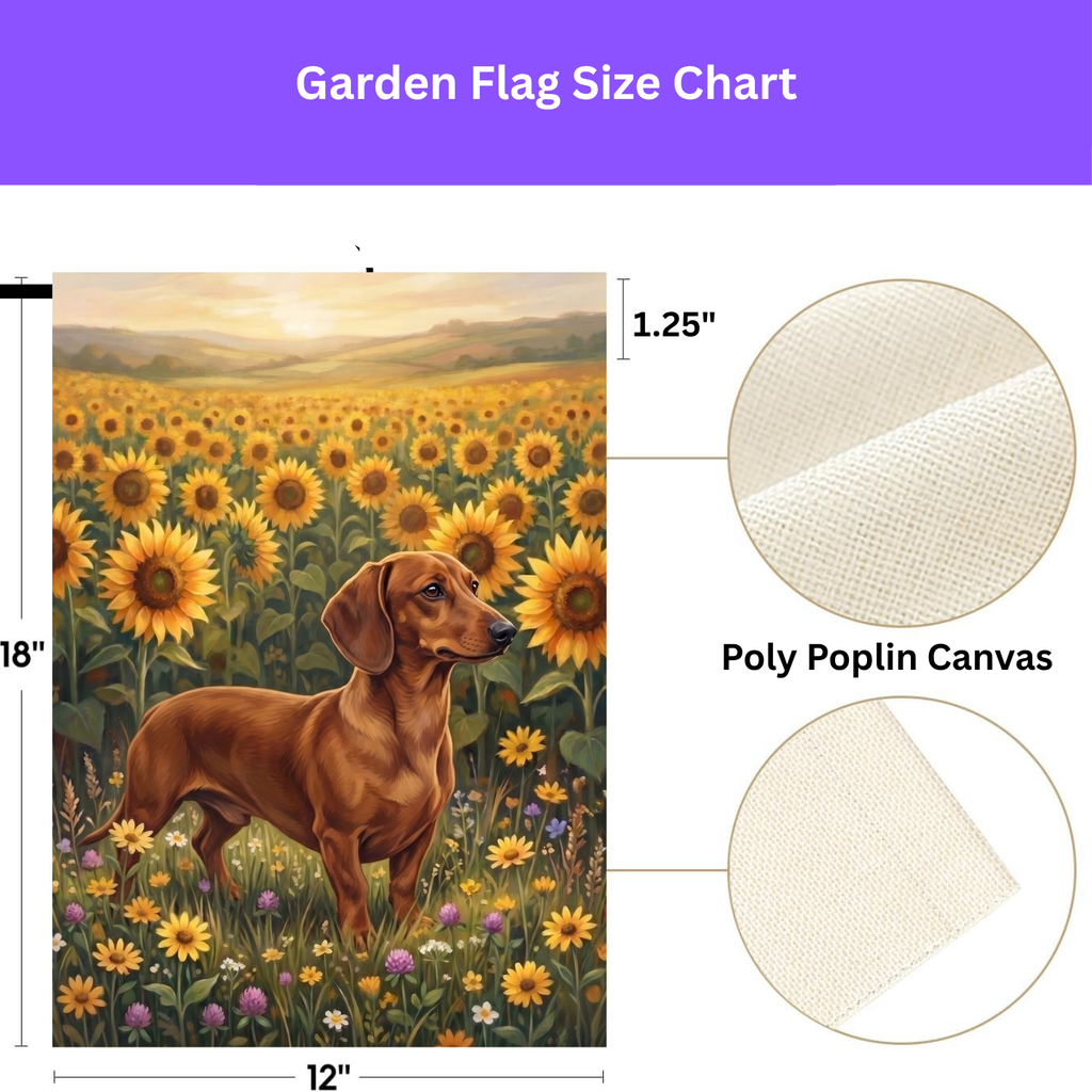 Sunflower Field Short Hair Dachshund Garden Flag Double Sided 12x18 24x32