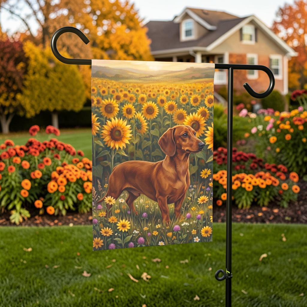 Sunflower Field Short Hair Dachshund Garden Flag Double Sided 12x18 24x32