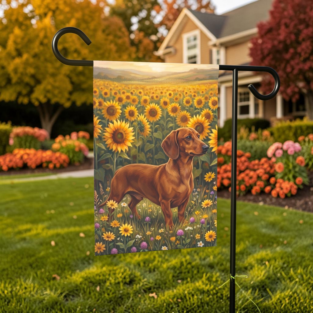 Sunflower Field Short Hair Dachshund Garden Flag Double Sided 12x18 24x32