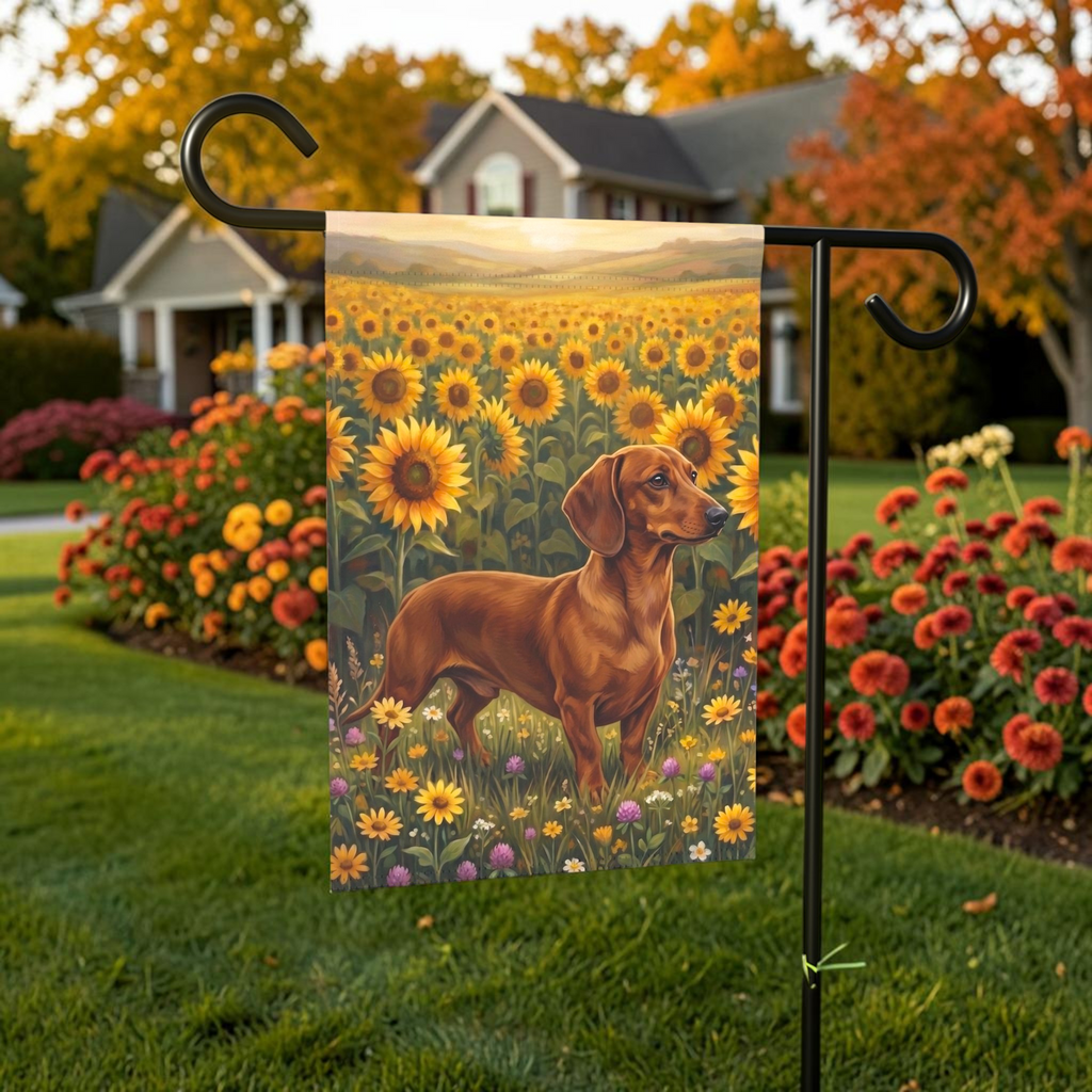 Sunflower Field Short Hair Dachshund Garden Flag Double Sided 12x18 24x32
