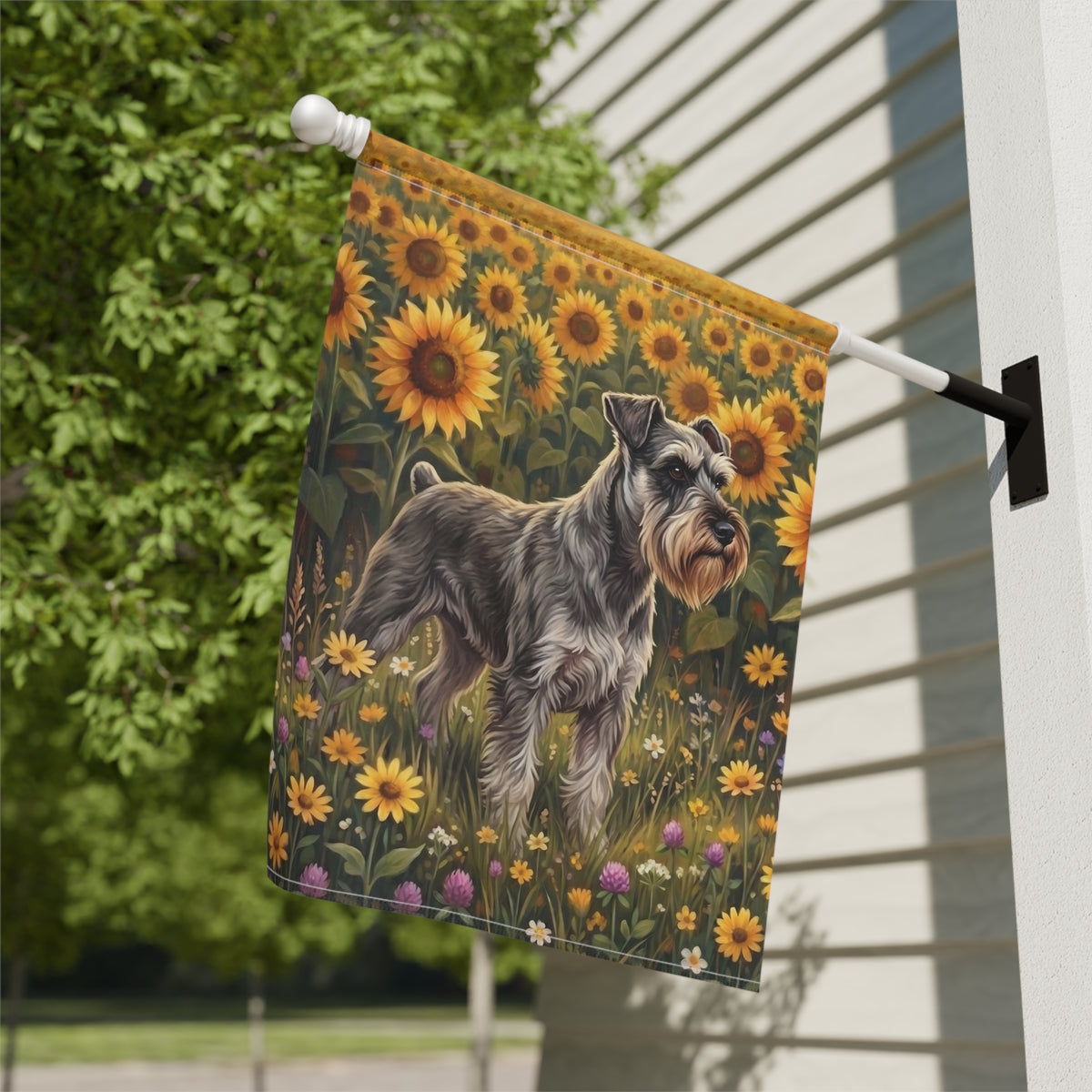 Sunflower Field Schnauzer Garden Flag Double Sided 12x18 24x32 Outdoor