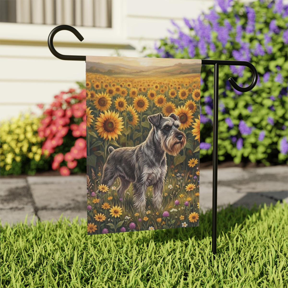 Sunflower Field Schnauzer Garden Flag Double Sided 12x18 24x32 Outdoor