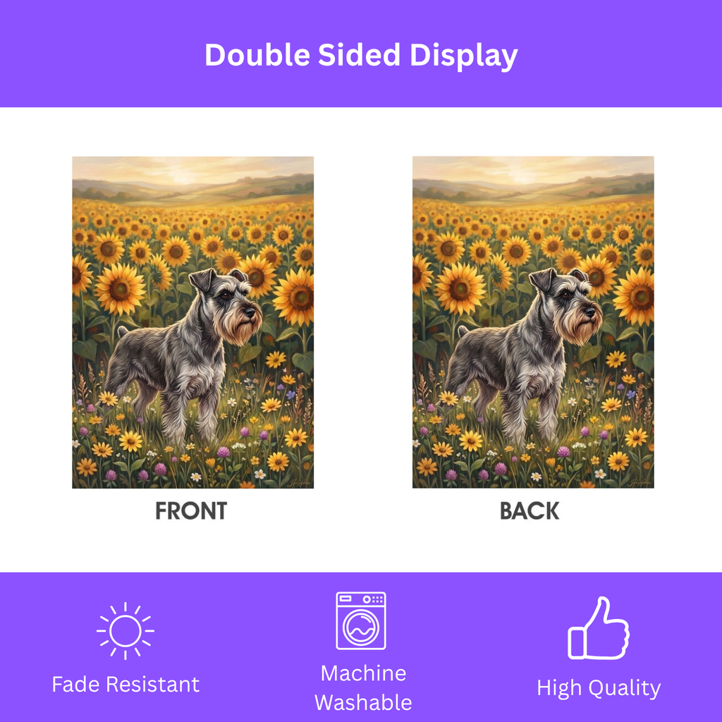 Sunflower Field Schnauzer Garden Flag Double Sided 12x18 24x32 Outdoor