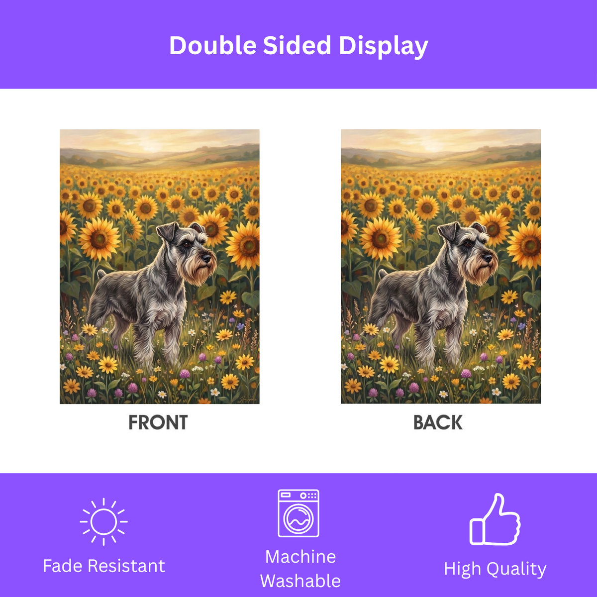 Sunflower Field Schnauzer Garden Flag Double Sided 12x18 24x32 Outdoor
