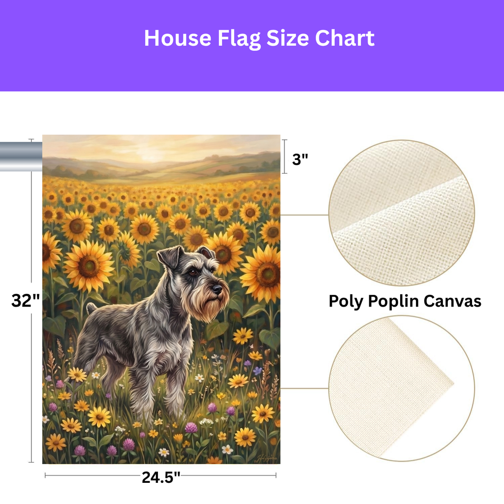 Sunflower Field Schnauzer Garden Flag Double Sided 12x18 24x32 Outdoor