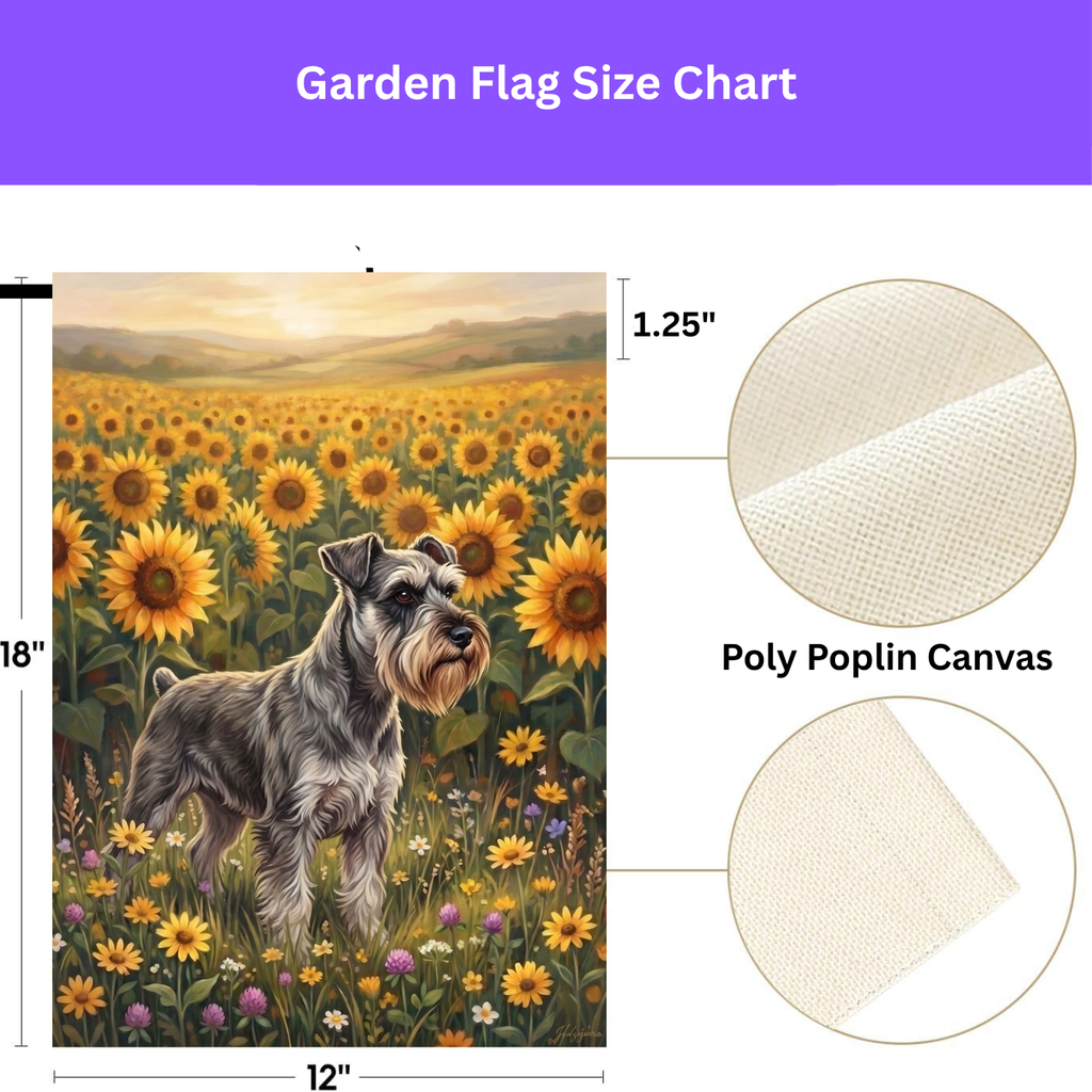 Sunflower Field Schnauzer Garden Flag Double Sided 12x18 24x32 Outdoor