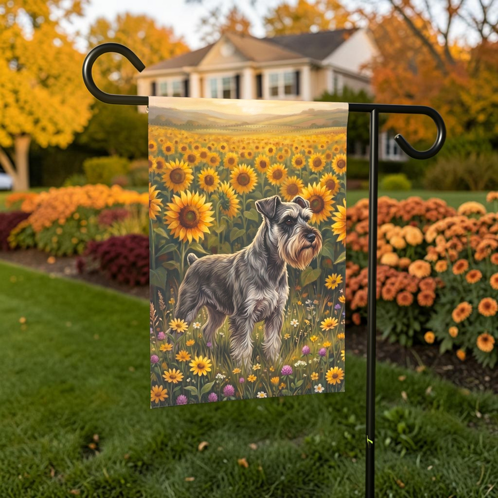 Sunflower Field Schnauzer Garden Flag Double Sided 12x18 24x32 Outdoor