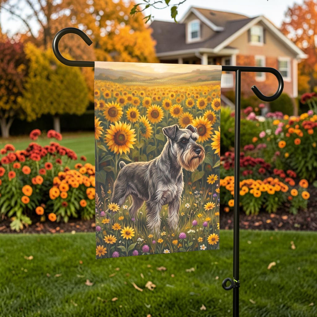 Sunflower Field Schnauzer Garden Flag Double Sided 12x18 24x32 Outdoor