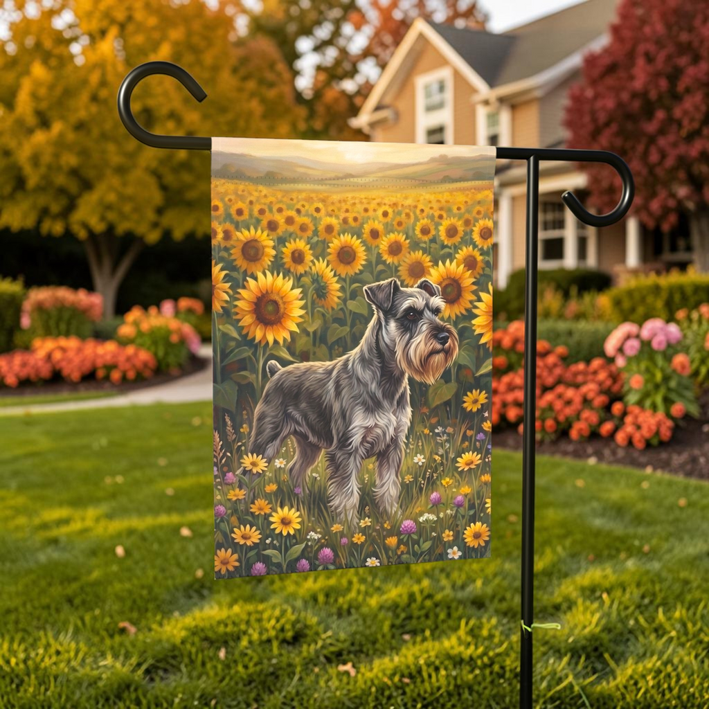 Sunflower Field Schnauzer Garden Flag Double Sided 12x18 24x32 Outdoor
