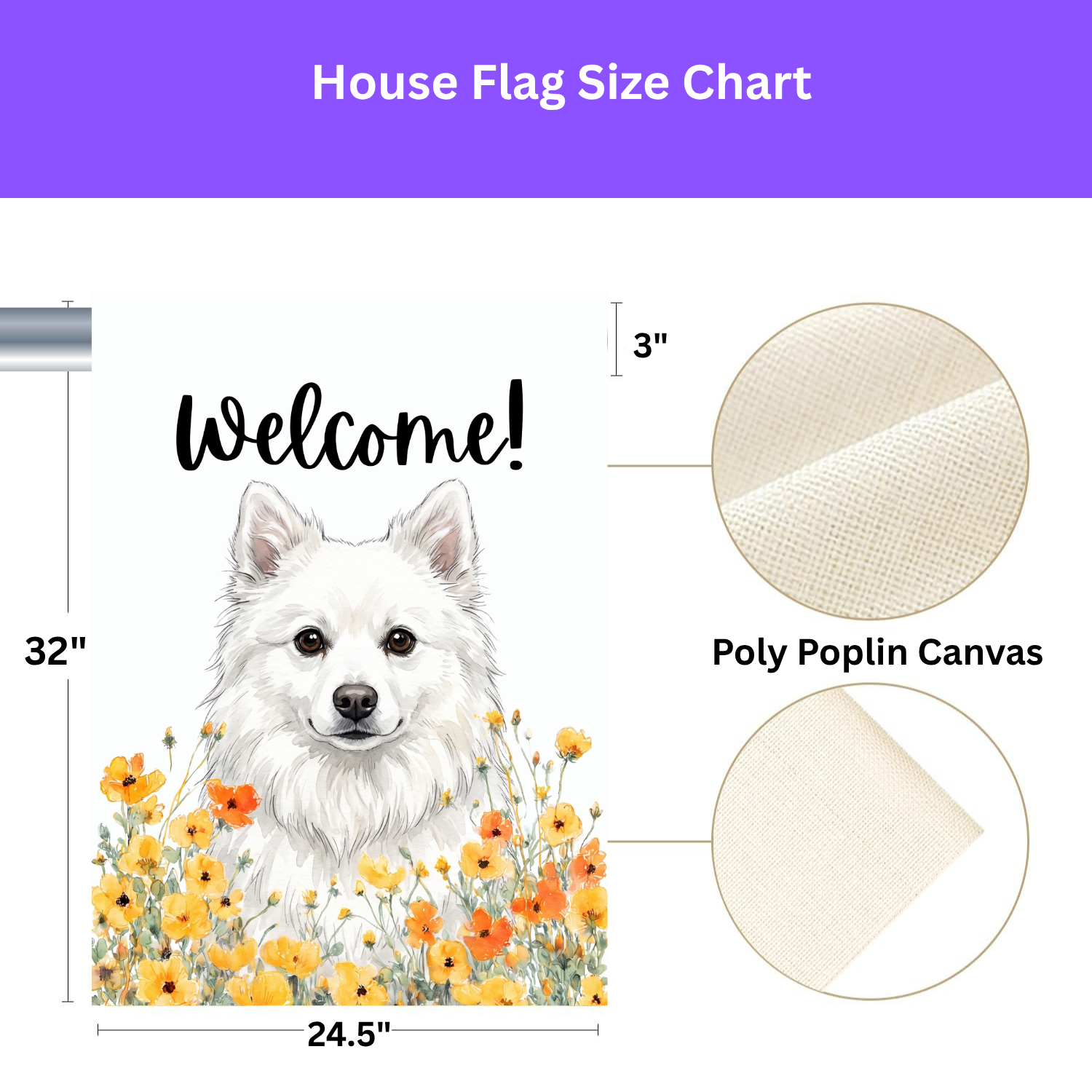 Yellow Poppies American Eskimo Dog Welcome Garden Flag Double Sided 12x18 24x32