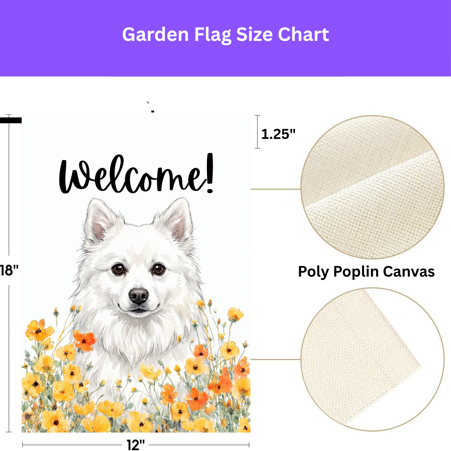Yellow Poppies American Eskimo Dog Welcome Garden Flag Double Sided 12x18 24x32