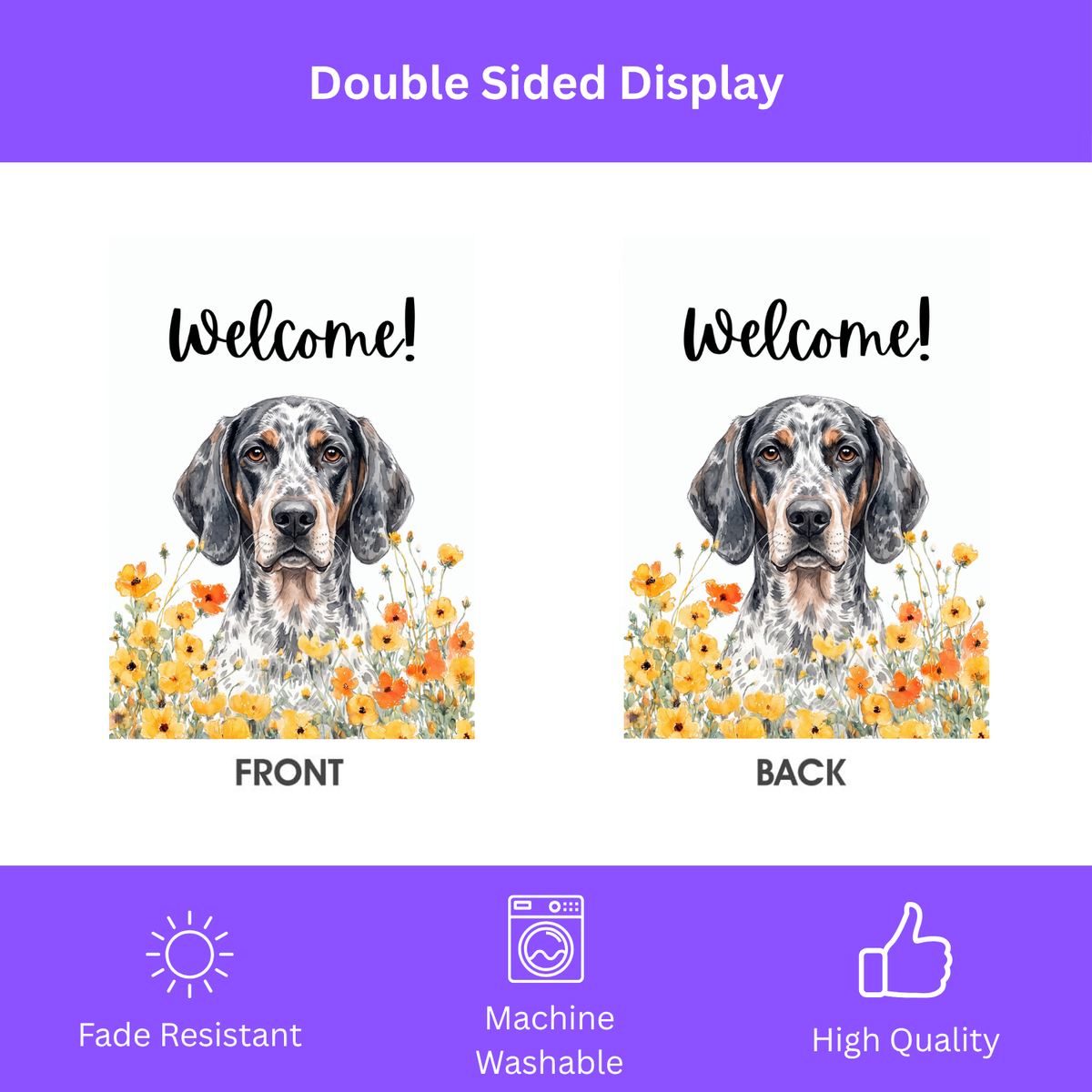 Yellow Poppies American English Coonhound Welcome Garden Flag Double Sided