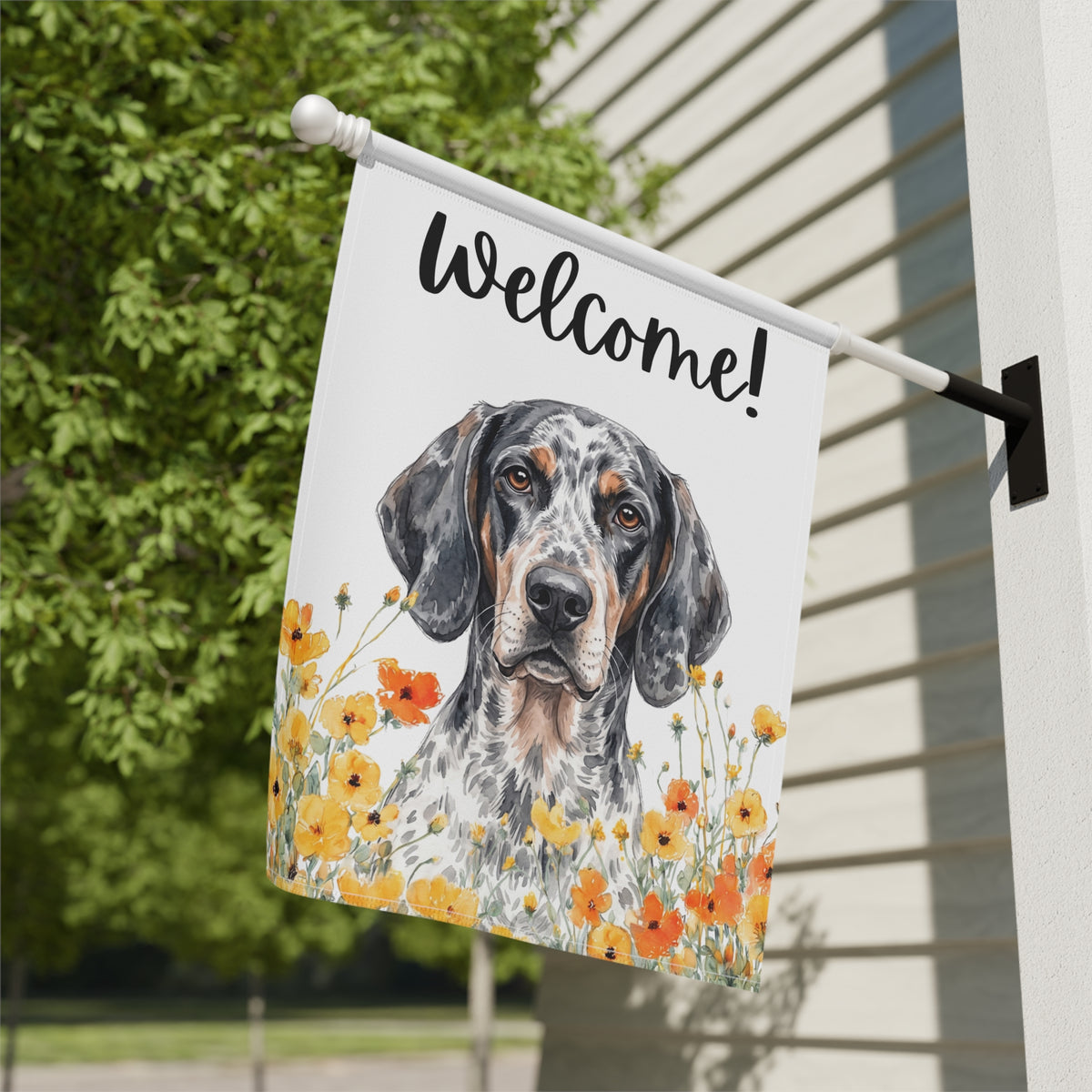 Yellow Poppies American English Coonhound Welcome Garden Flag Double Sided