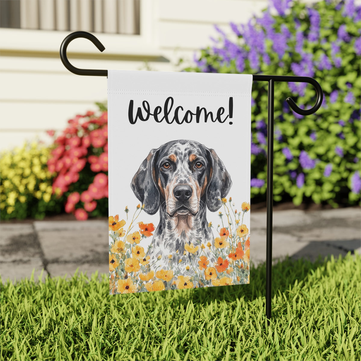 Yellow Poppies American English Coonhound Welcome Garden Flag Double Sided