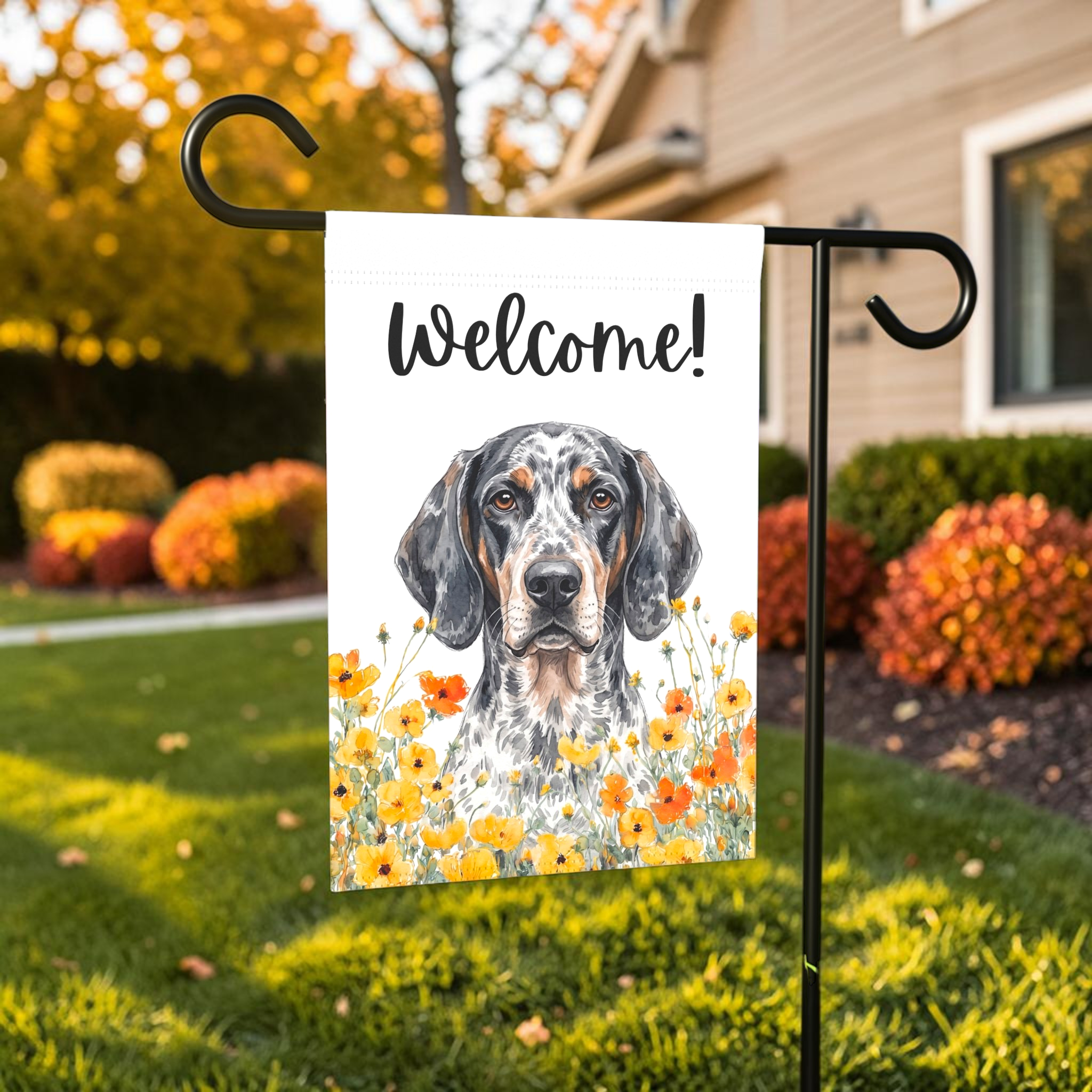 Yellow Poppies American English Coonhound Welcome Garden Flag Double Sided