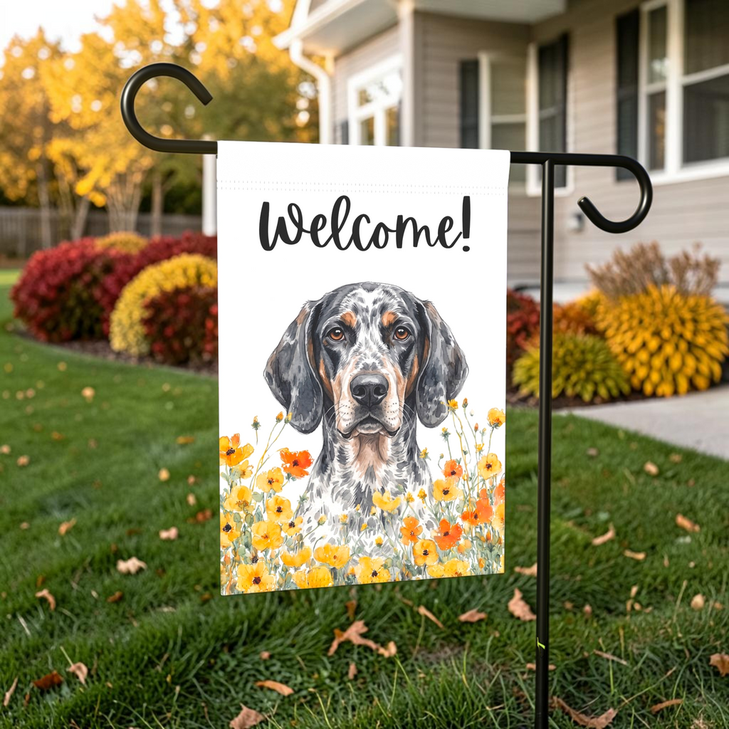 Yellow Poppies American English Coonhound Welcome Garden Flag Double Sided