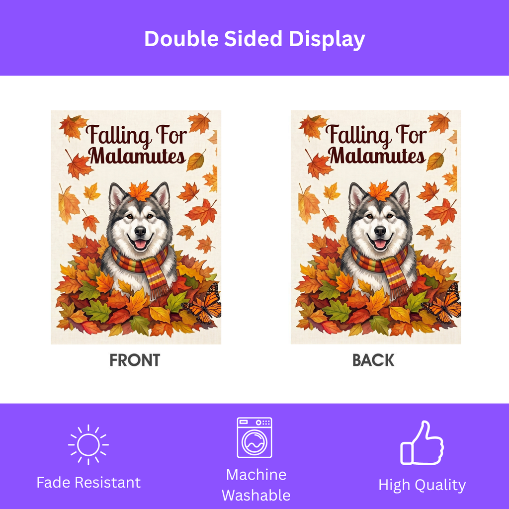 Falling For Alaskan Malamutes Autumn Garden Flag Double Sided 12x18 24x32