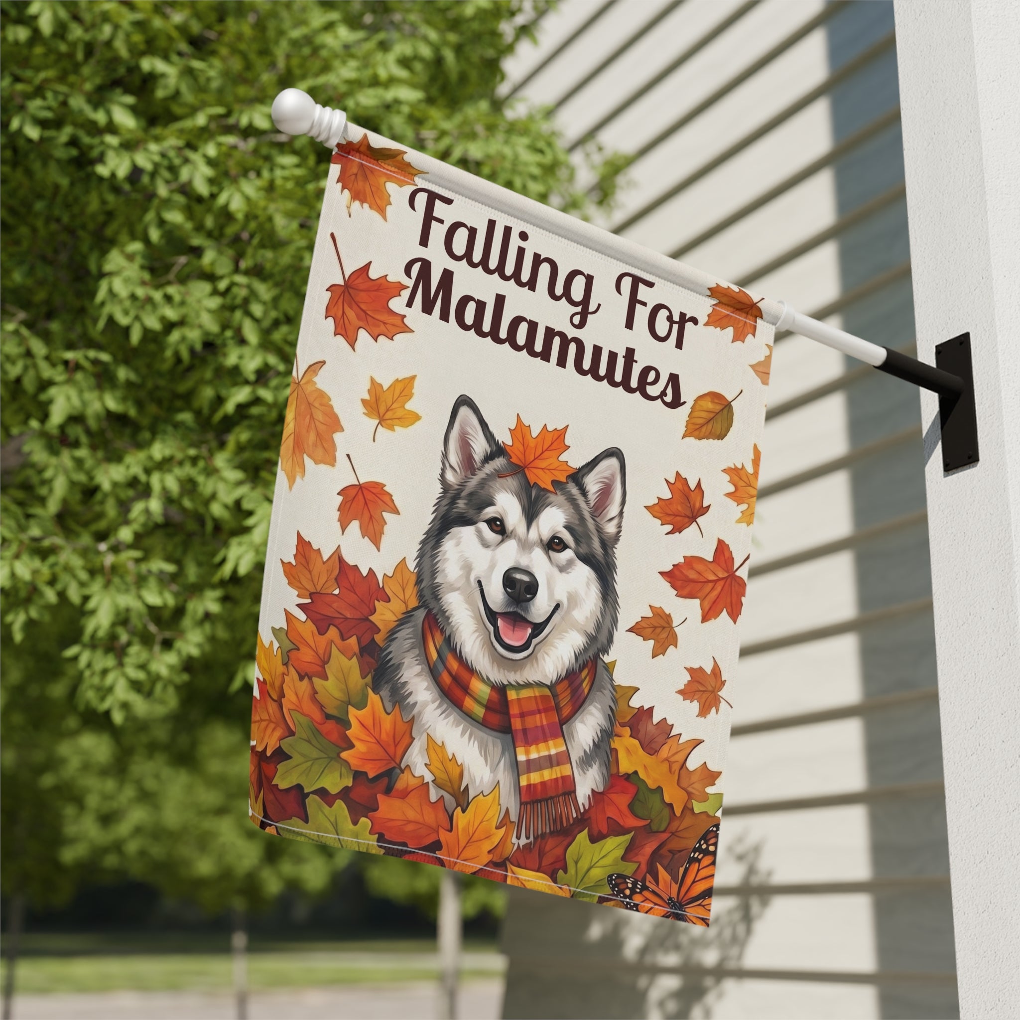Falling For Alaskan Malamutes Autumn Garden Flag Double Sided 12x18 24x32