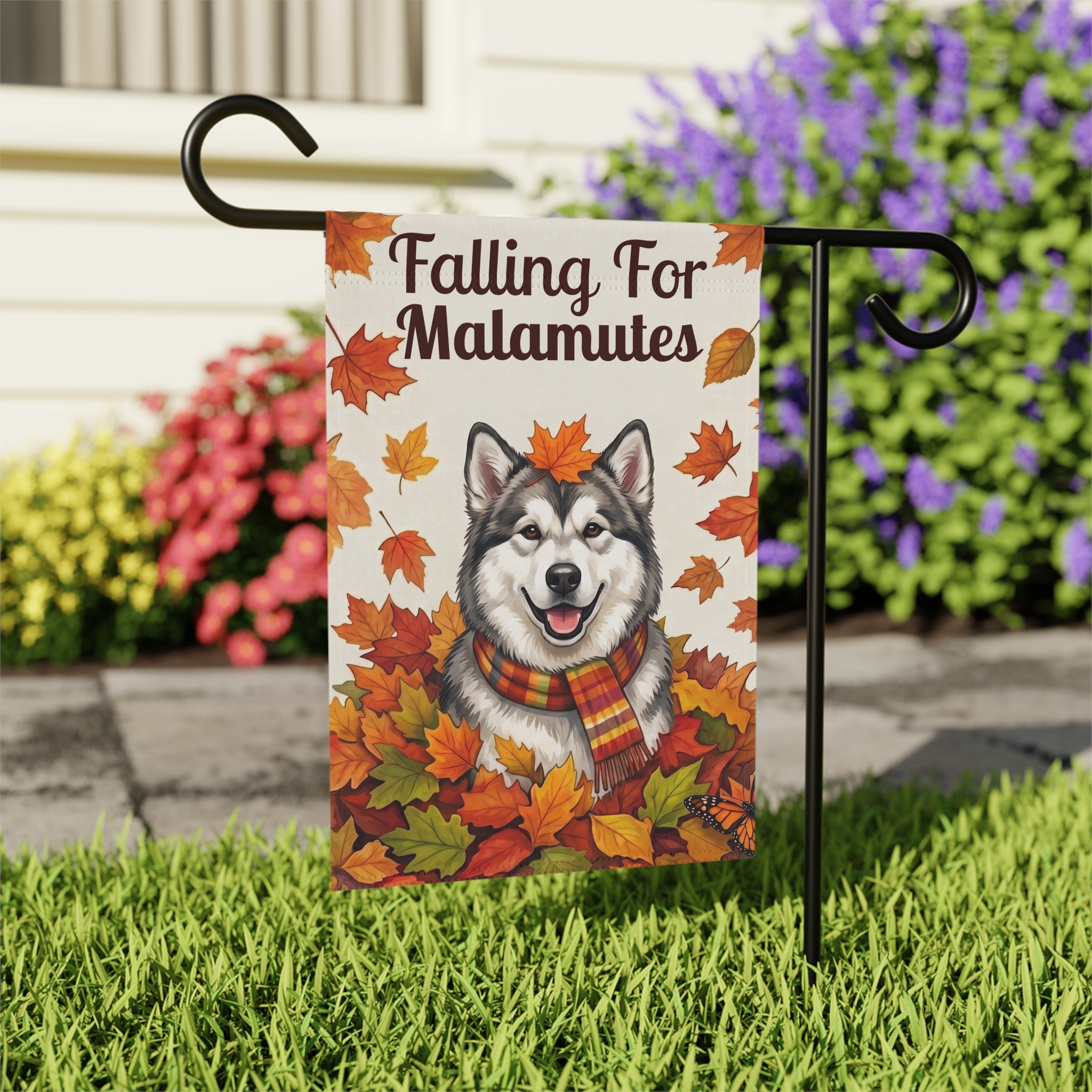 Falling For Alaskan Malamutes Autumn Garden Flag Double Sided 12x18 24x32