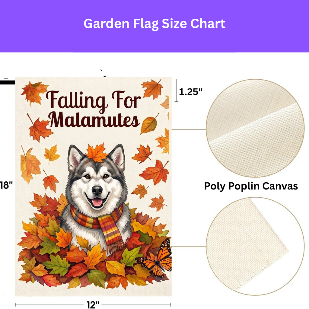 Falling For Alaskan Malamutes Autumn Garden Flag Double Sided 12x18 24x32