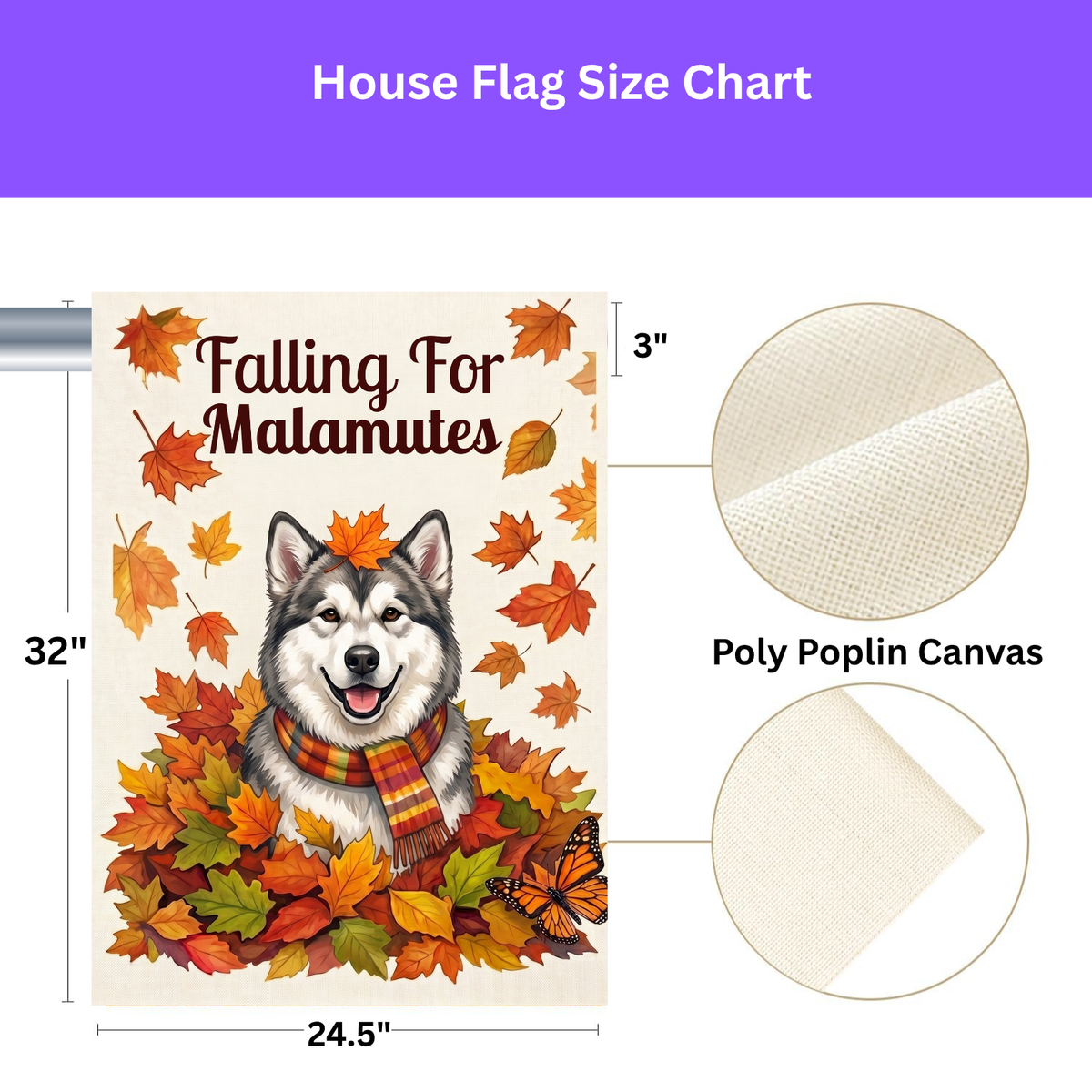 Falling For Alaskan Malamutes Autumn Garden Flag Double Sided 12x18 24x32
