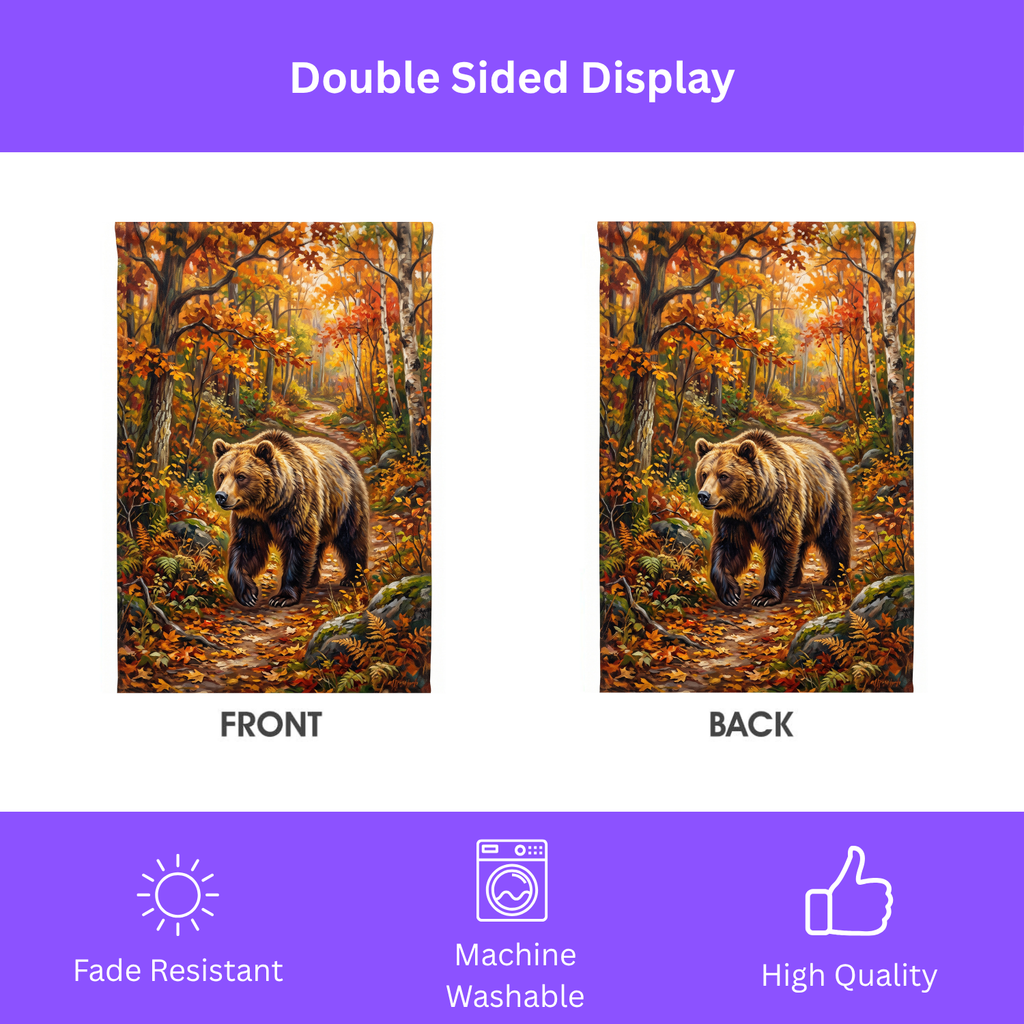 Autumn Forest Bear Garden Flag Double Sided 12x18 24x32 Outdoor