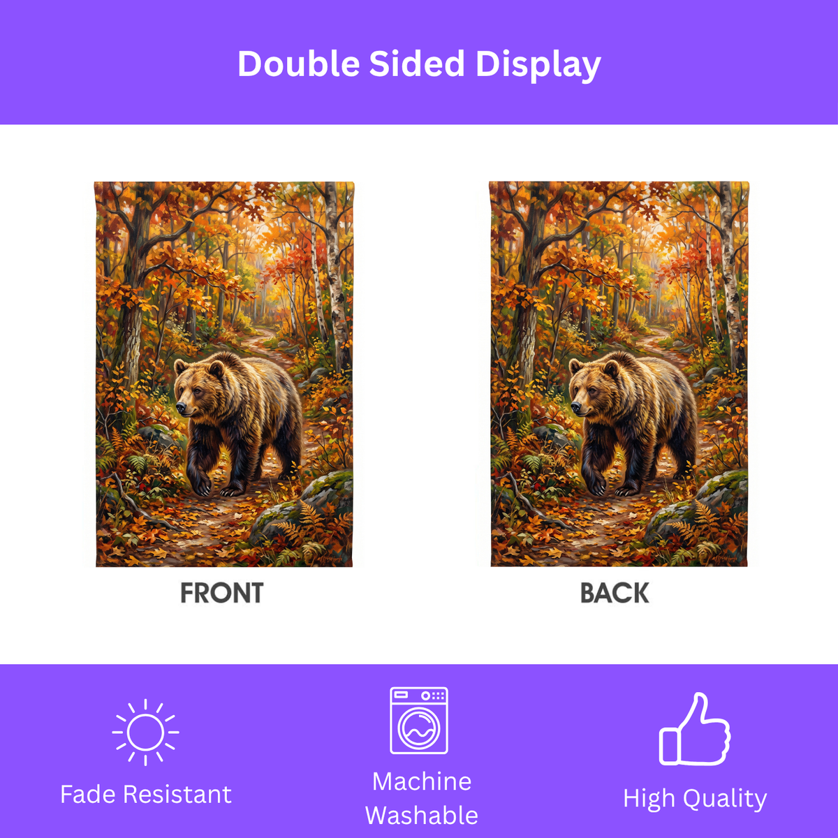 Autumn Forest Bear Garden Flag Double Sided 12x18 24x32 Outdoor