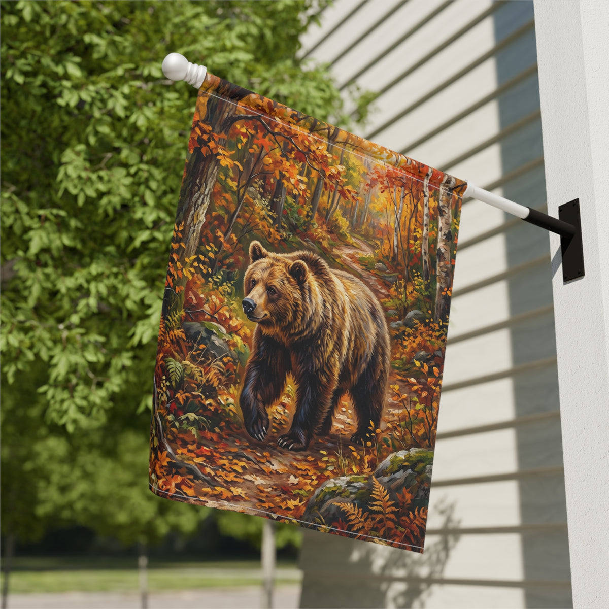 Autumn Forest Bear Garden Flag Double Sided 12x18 24x32 Outdoor