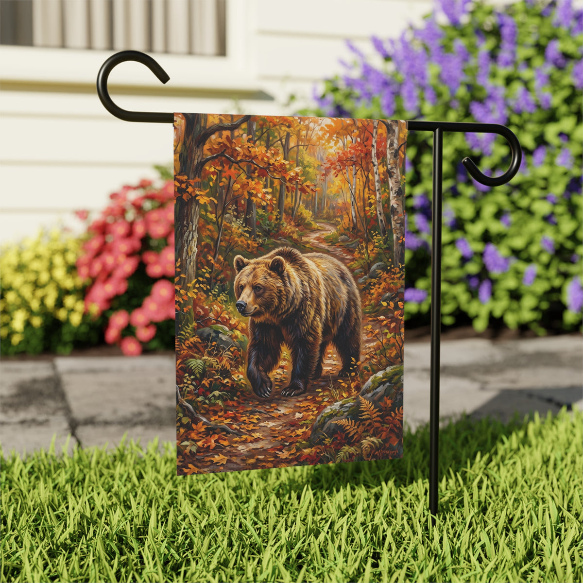Autumn Forest Bear Garden Flag Double Sided 12x18 24x32 Outdoor